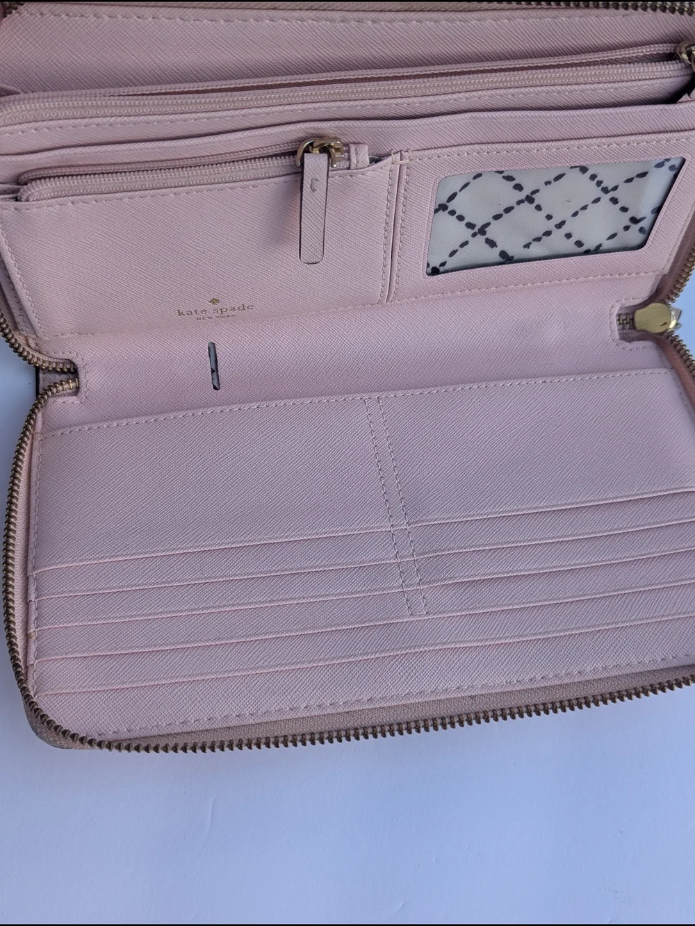 Kate Spade New York Blush Pink Saffiano Leather Zip Around Wallet Organizer